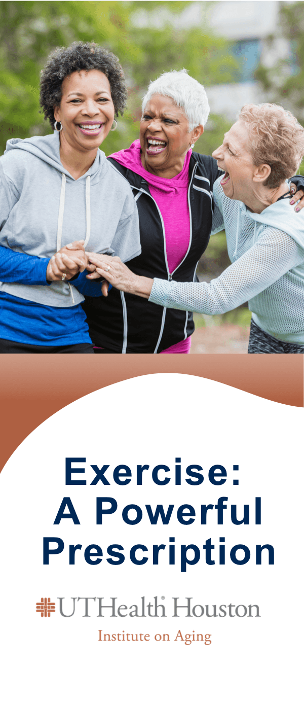 Cover of the Exercise: A Powerful Prescription brochure featuring three older adults together
