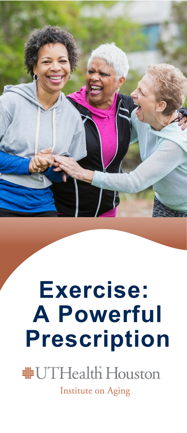 Three older women smiling together outdoors, from the Exercise: A Powerful Prescription brochure